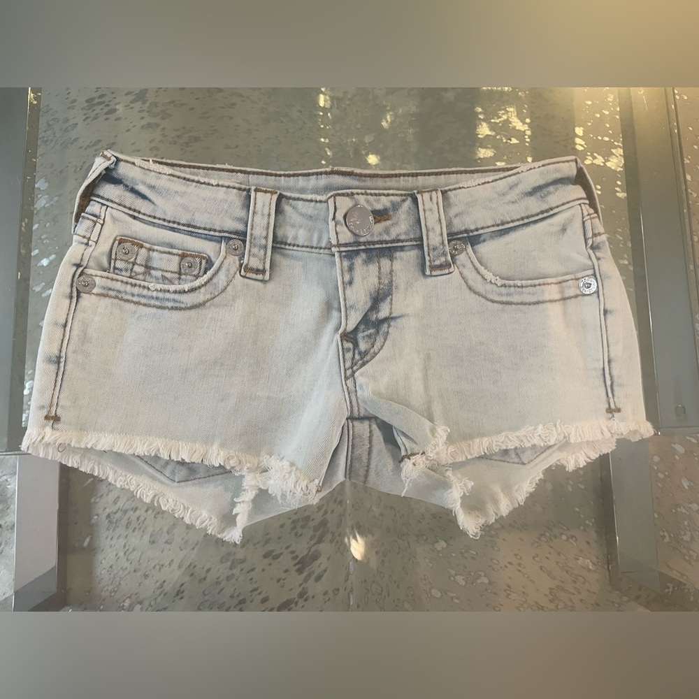 Stonewashed True Religion JOEY Low Rise Cut Off Shorts